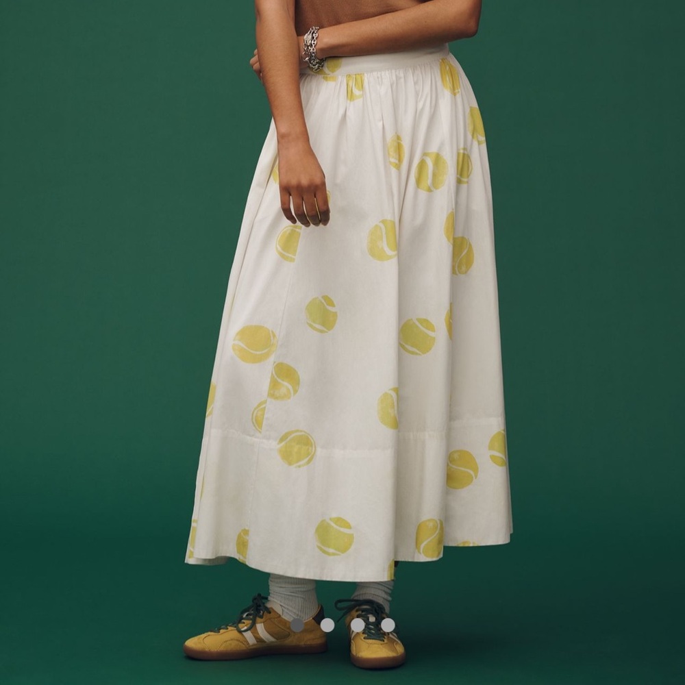 Anthropologie Maeve White and Yellow Tennis Print Skirt